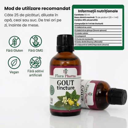 Gută – tinctură 50 ml - accelerează excreția acidului uric